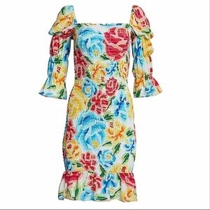 All Things Mochi Mariana Shirred Silk Floral Print dress